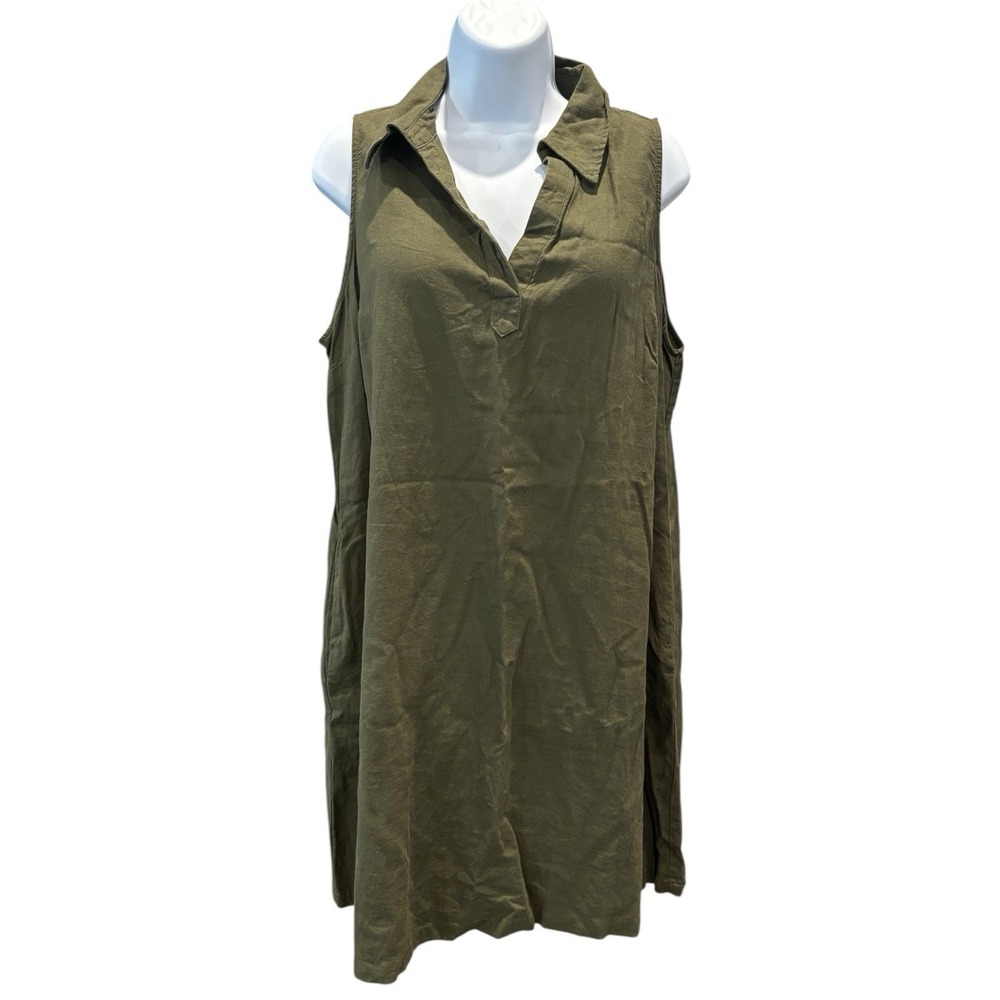 New York &‎ Company Olive Sleeveless Linen Blend Shift Dress Size L